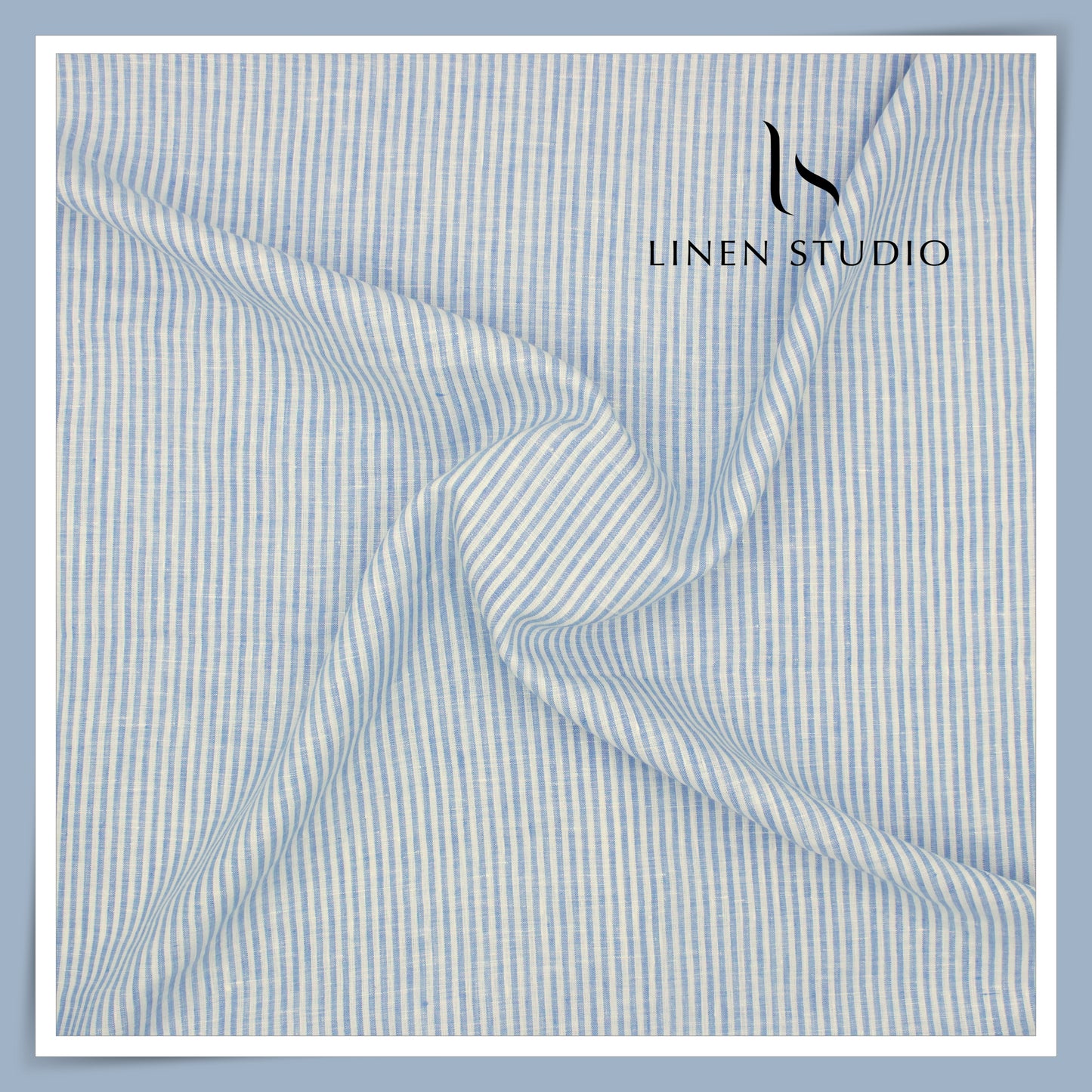 60 Lea Pure European Linen Shirting - Off White & Blue Sober Stripes (NEW) (Limited Stock)