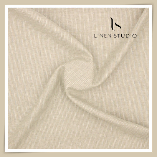 60 Lea Pure European Linen Shirting - Natural & White Fancy Stripes (NEW) (Limited Stock)