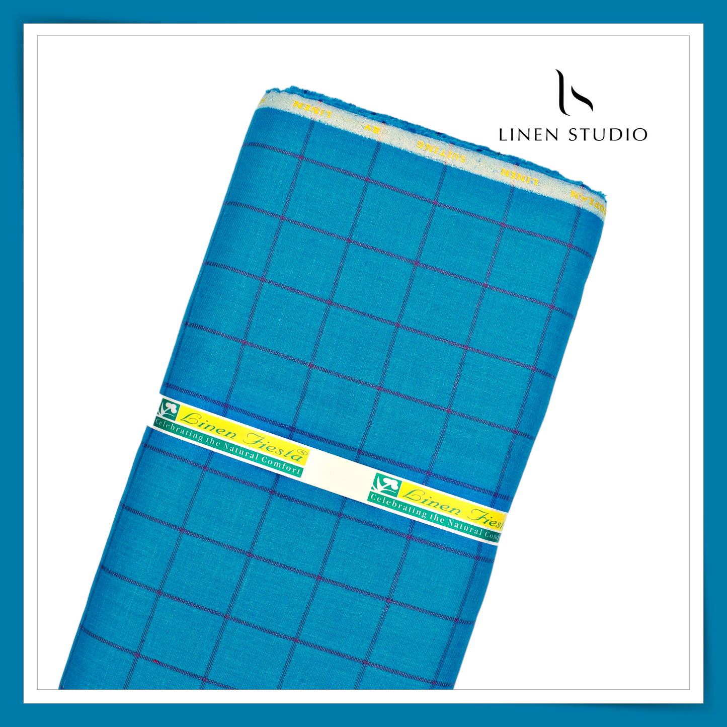 100% Pure Linen 40 Lea Suiting by Linen Fiesta - Bondi Blue Twilight Checks (NEW) (65% SALE)