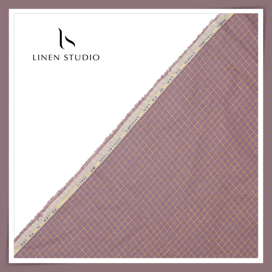 70 Lea European Linen Shirting - Purple Grey Checks