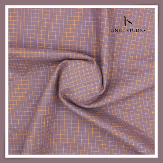 70 Lea European Linen Shirting - Purple Grey Checks