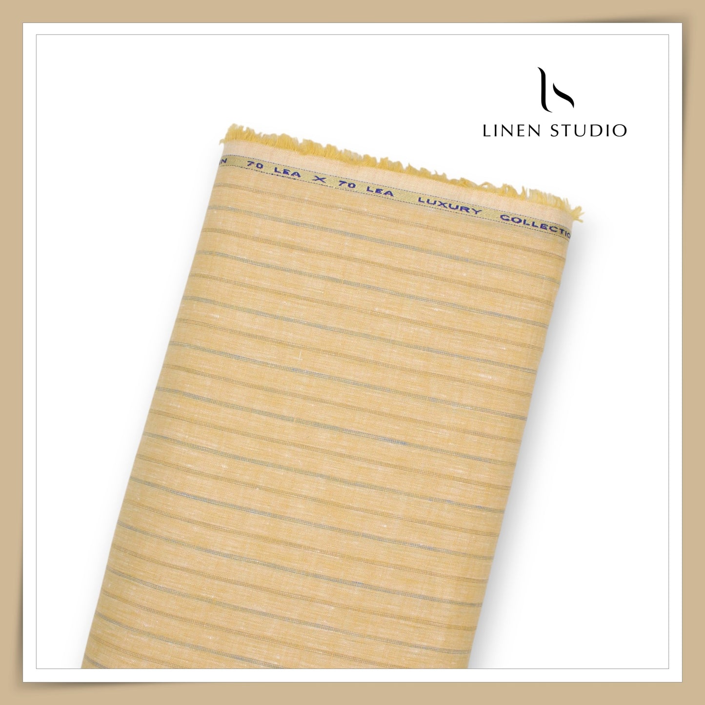 70 Lea European Linen Shirting - Yellowish Orange Stripes