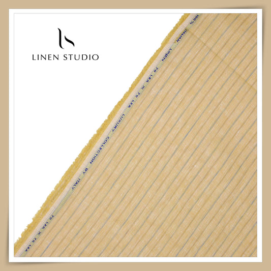 70 Lea European Linen Shirting - Yellowish Orange Stripes