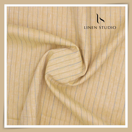 70 Lea European Linen Shirting - Yellowish Orange Stripes