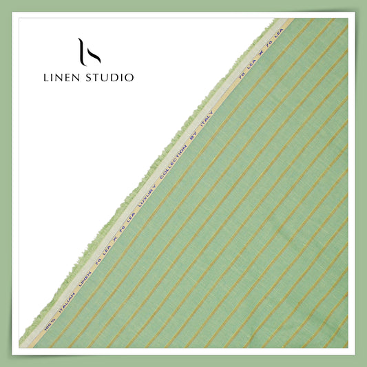 70 Lea European Linen Shirting - Summer Green Stripes