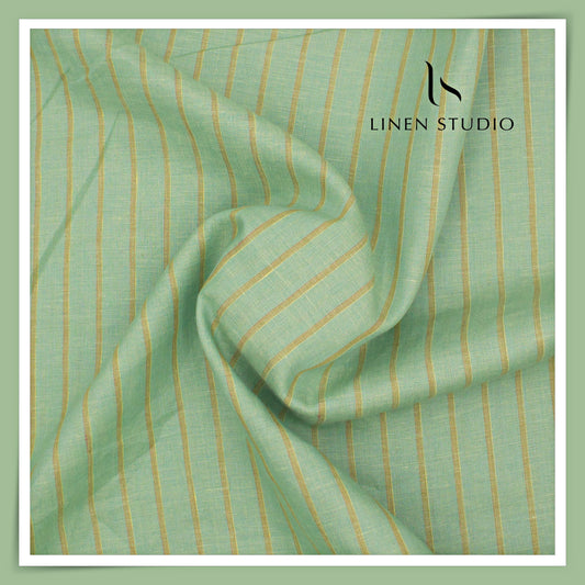 70 Lea European Linen Shirting - Summer Green Stripes