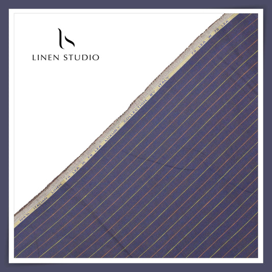70 Lea European Linen Shirting - Blueish Purple Stripes