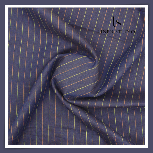 70 Lea European Linen Shirting - Blueish Purple Stripes