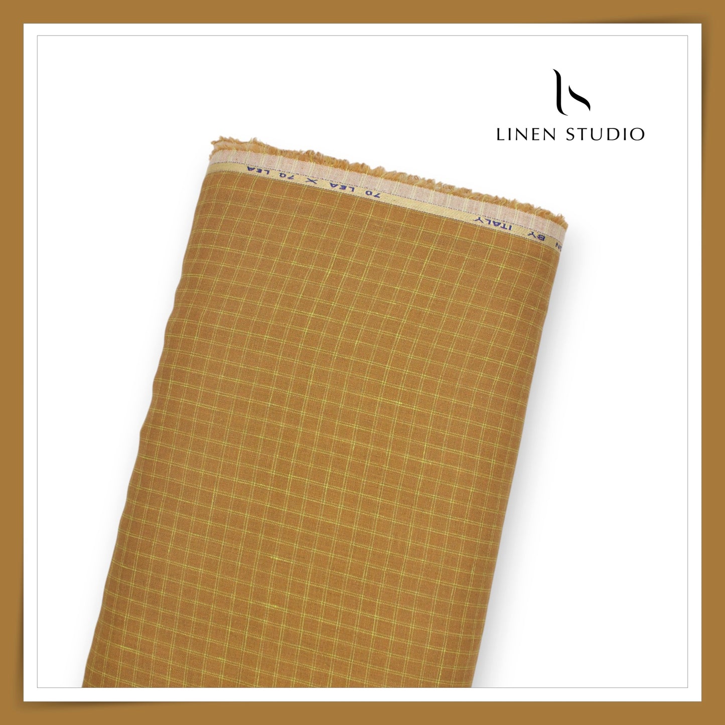 70 Lea European Linen Shirting - Golden Orange Checks