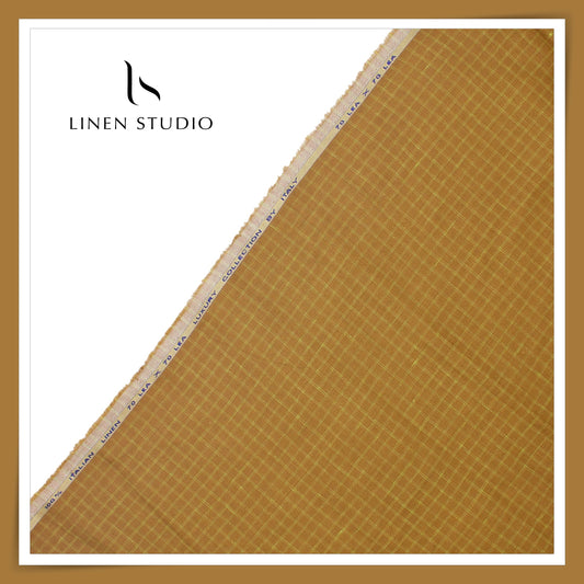 70 Lea European Linen Shirting - Golden Orange Checks