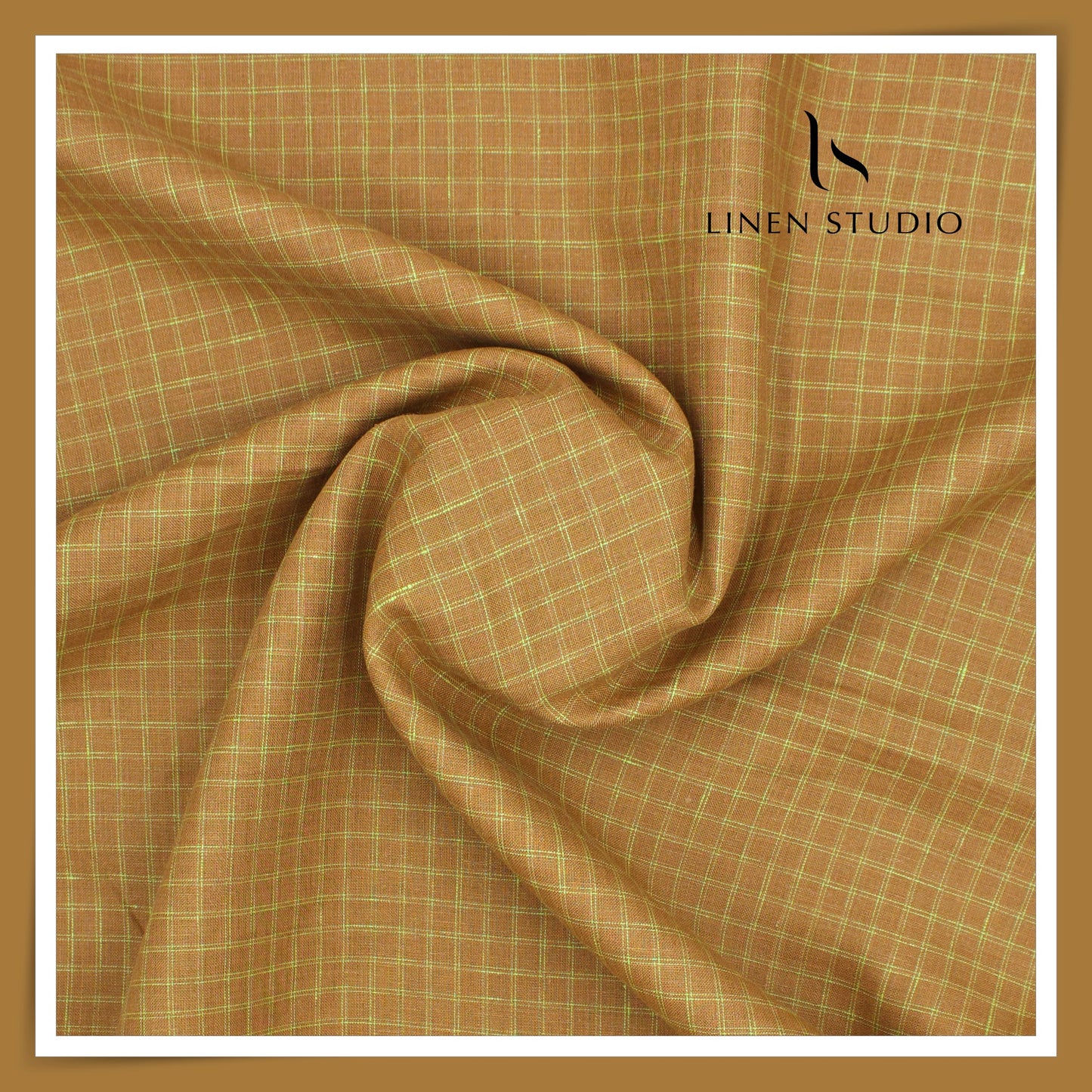 70 Lea European Linen Shirting - Golden Orange Checks