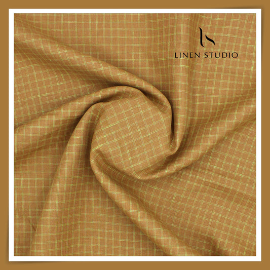 70 Lea European Linen Shirting - Golden Orange Checks