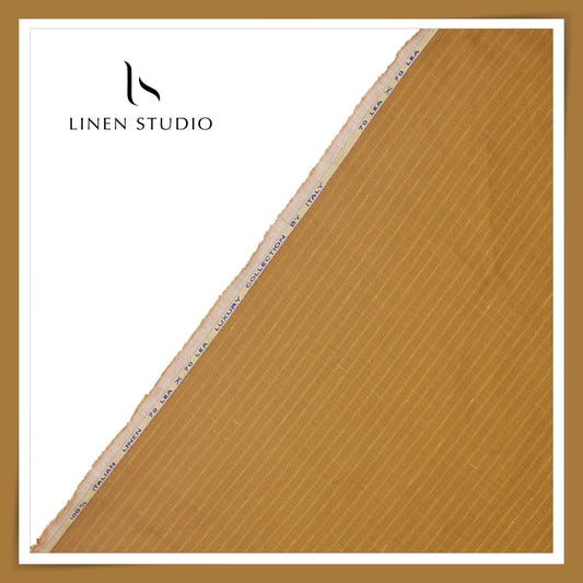 70 Lea European Linen Shirting - Golden Orange Stripes