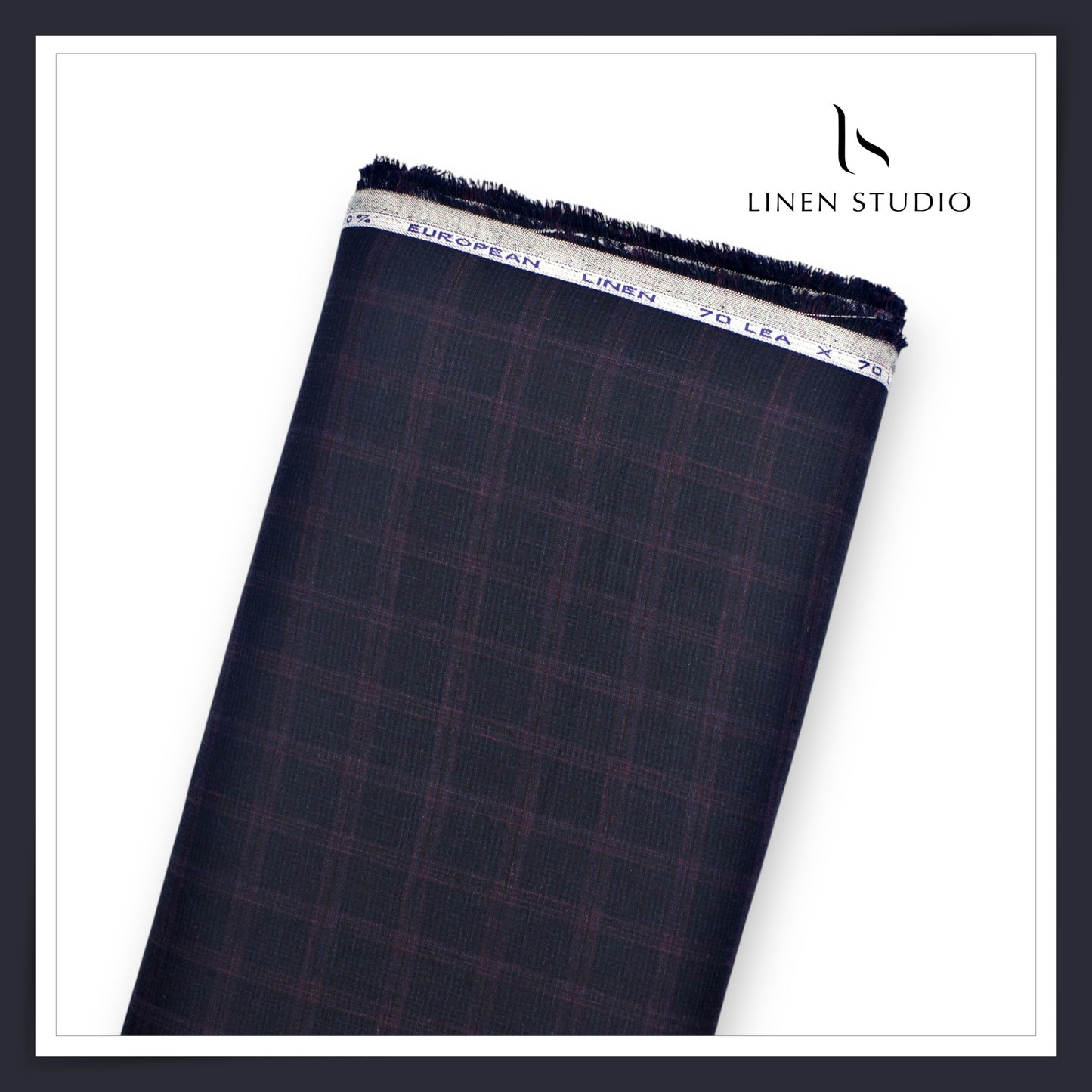 70 Lea European Linen Shirting - Purply Blue Checks