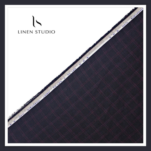 70 Lea European Linen Shirting - Purply Blue Checks