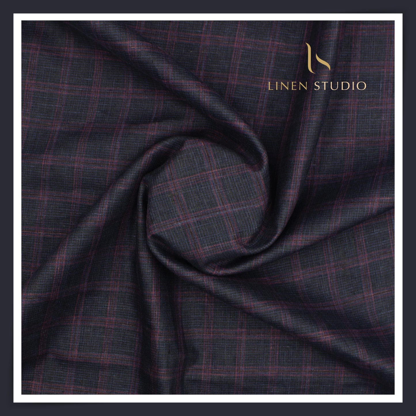 70 Lea European Linen Shirting - Purply Blue Checks