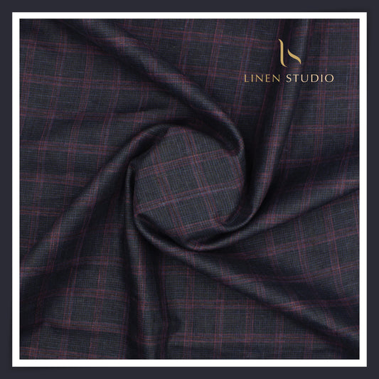 70 Lea European Linen Shirting - Purply Blue Checks