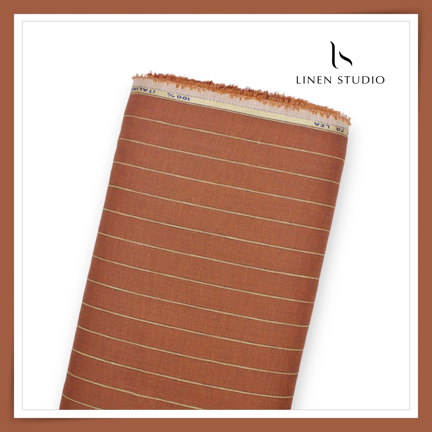 70 Lea European Linen Shirting - Reddish Orange Stripes