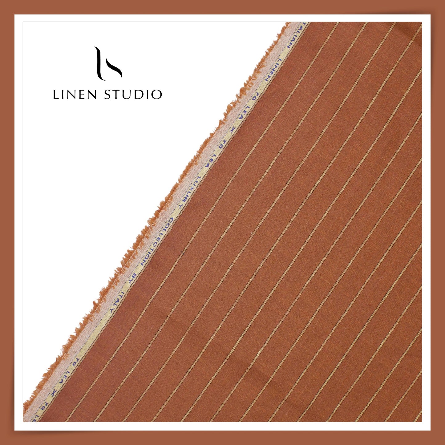 70 Lea European Linen Shirting - Reddish Orange Stripes