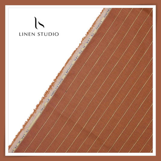 70 Lea European Linen Shirting - Reddish Orange Stripes