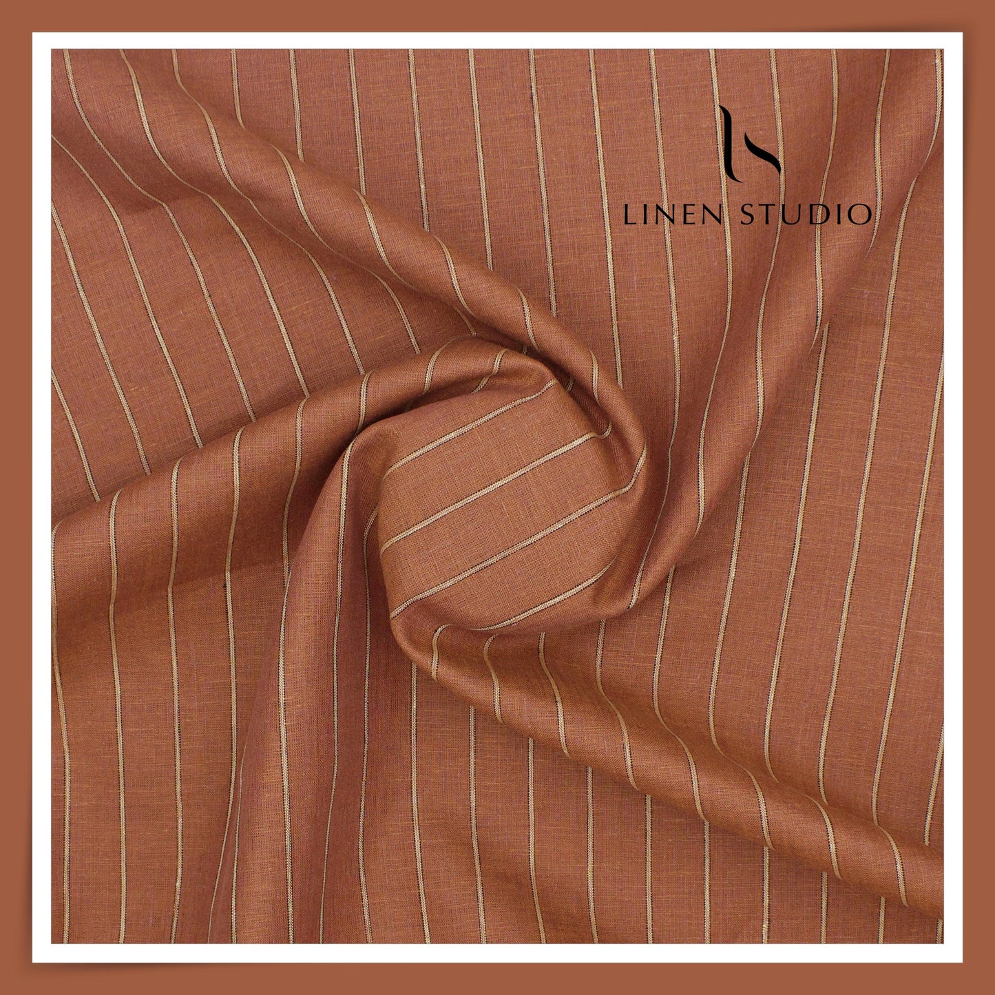 70 Lea European Linen Shirting - Reddish Orange Stripes