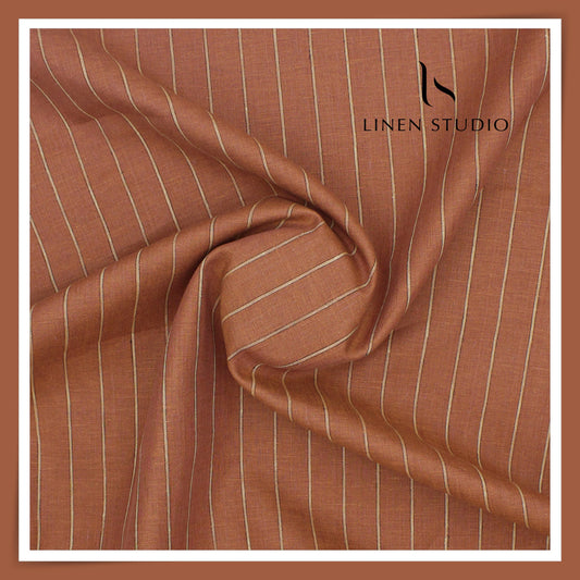 70 Lea European Linen Shirting - Reddish Orange Stripes