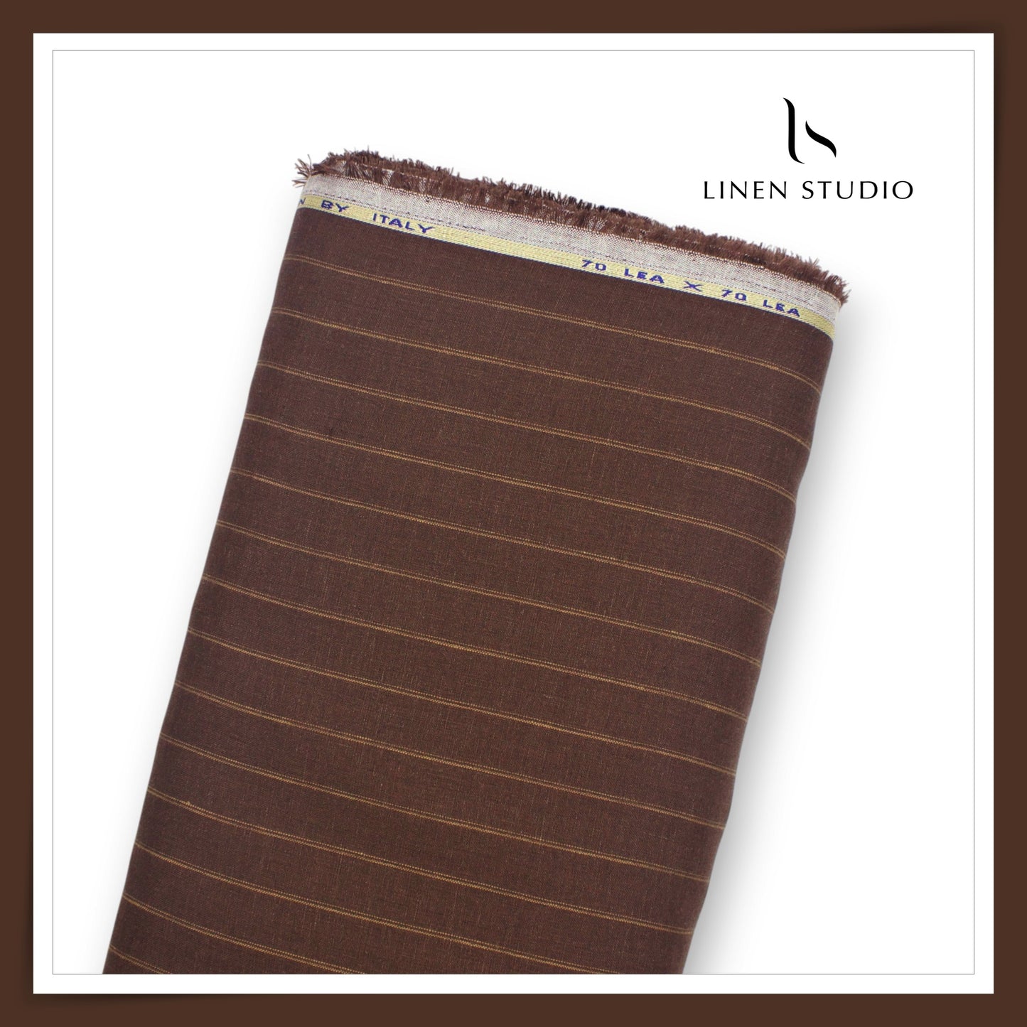70 Lea European Linen Shirting - Otter Brown Stripes