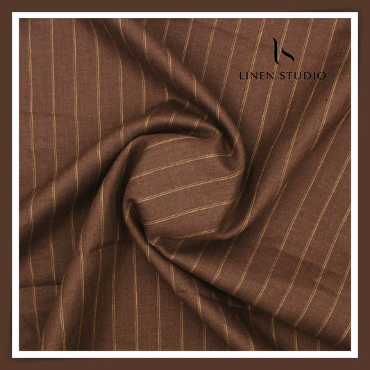70 Lea European Linen Shirting - Otter Brown Stripes