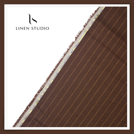 70 Lea European Linen Shirting - Otter Brown Stripes