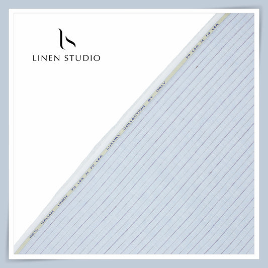 70 Lea European Linen Shirting - Cyan Blue Stripes