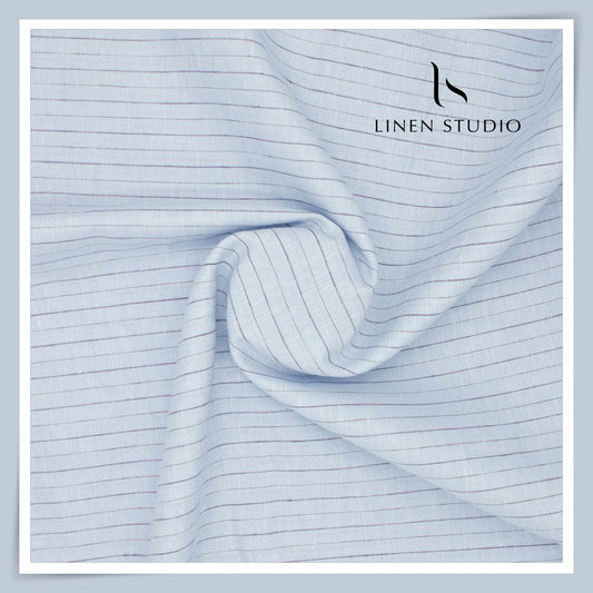 70 Lea European Linen Shirting - Cyan Blue Stripes