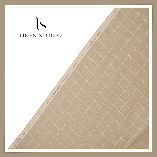 1.40 MTR SHIRTING - 60LEA PURE LINEN NATURAL CHECKS BY LINEN FIESTA EB 108 (FLAT RATE)