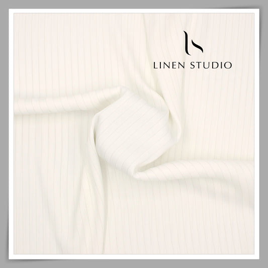 Wrinkle Free Lightweight Polynosic Shirting - White Stripes with Mild Silver Zari (NEW)