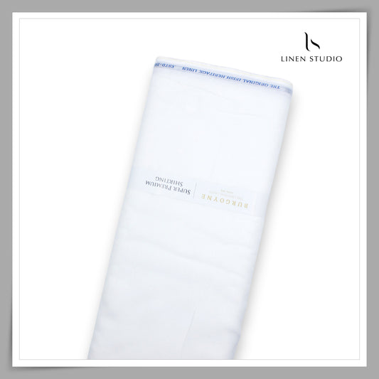 150 Lea x 150 Lea White Plain Shirting by Burgoyne Ireland - Zeus (Highest Quality) (NEW)