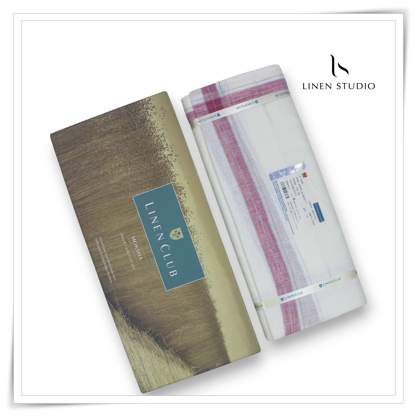 Pure Linen Dhoti by Linen Club -  Maroon with Silver Zari (zoom in) (Last Pc)