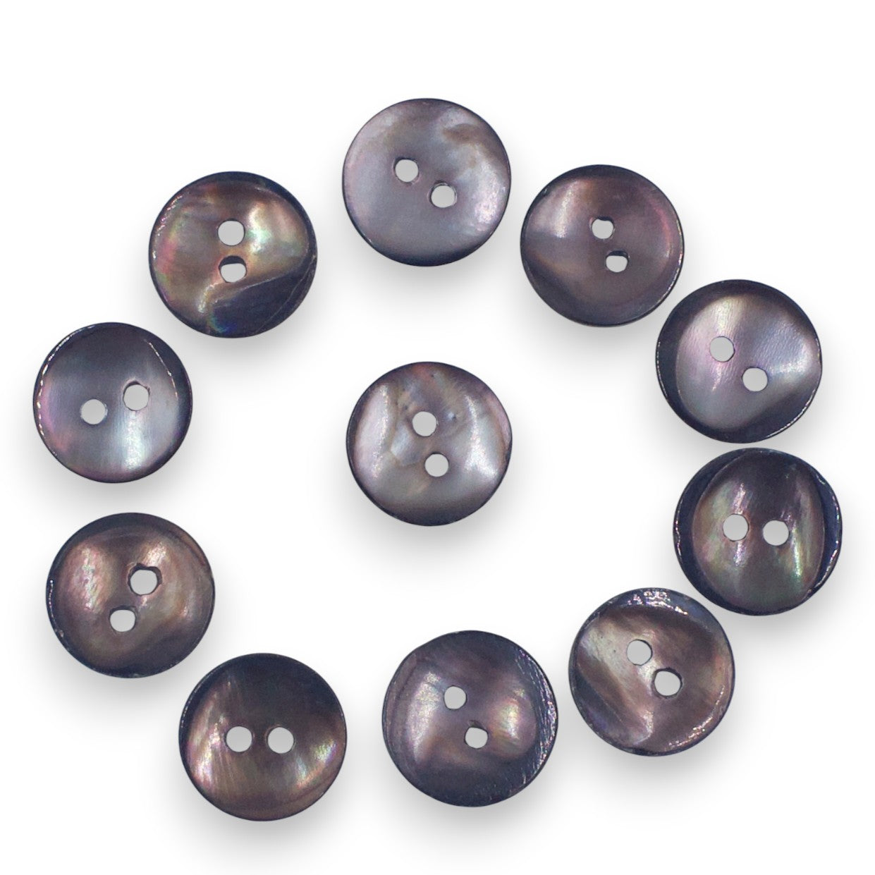 Round Rimless 2 Hole Mother Of Pearl Fancy Shirt Buttons With Purplish Grey Undertone (NEW)