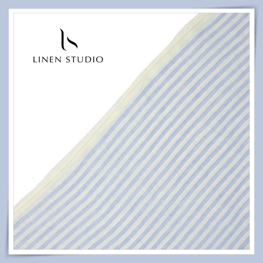 Linen Club 60 Lea Pure Linen Shirting W/O SEL - Blue & White Stripes (30% SALE) (NEW)