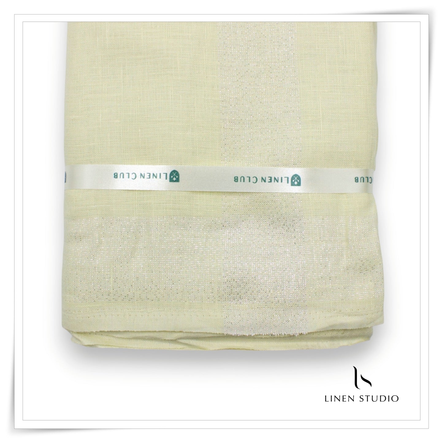 Pure Linen Dhoti by Linen Club -  Cream with Silver Zari (zoom in) (NEW)
