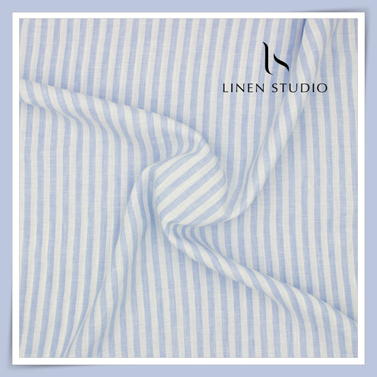 Linen Club 60 Lea Pure Linen Shirting W/O SEL - Blue & White Stripes (30% SALE) (NEW)