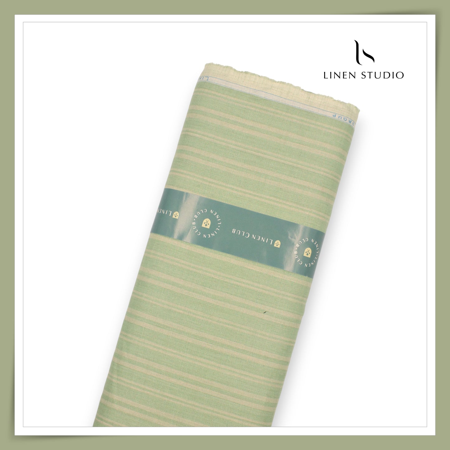 Linen Club 60 Lea Premium Shirting - Sage Green Fancy Designer Stripes (NEW) (Most Selling)