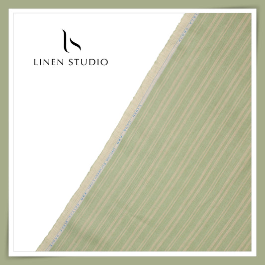 Linen Club 60 Lea Premium Shirting - Sage Green Fancy Designer Stripes (NEW) (Most Selling)