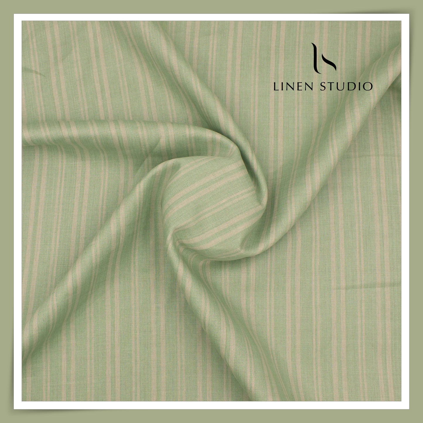 Linen Club 60 Lea Premium Shirting - Sage Green Fancy Designer Stripes (NEW) (Most Selling)