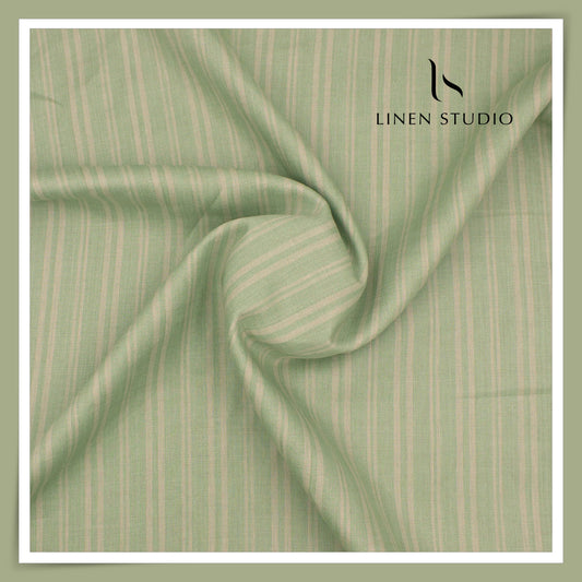 Linen Club 60 Lea Premium Shirting - Sage Green Fancy Designer Stripes (NEW) (Most Selling)