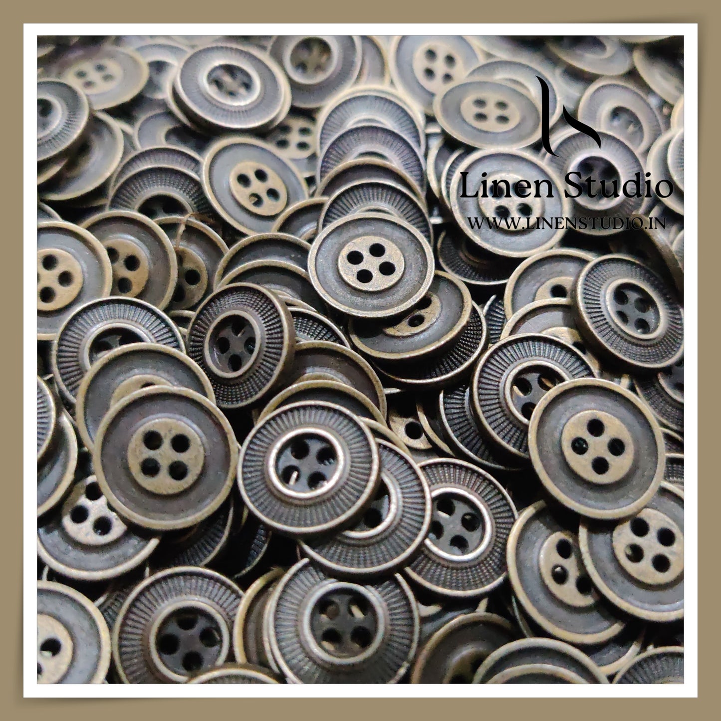 Round Rim 4 Hole Metal Shirt Buttons - Antique Brass 20L 5g
