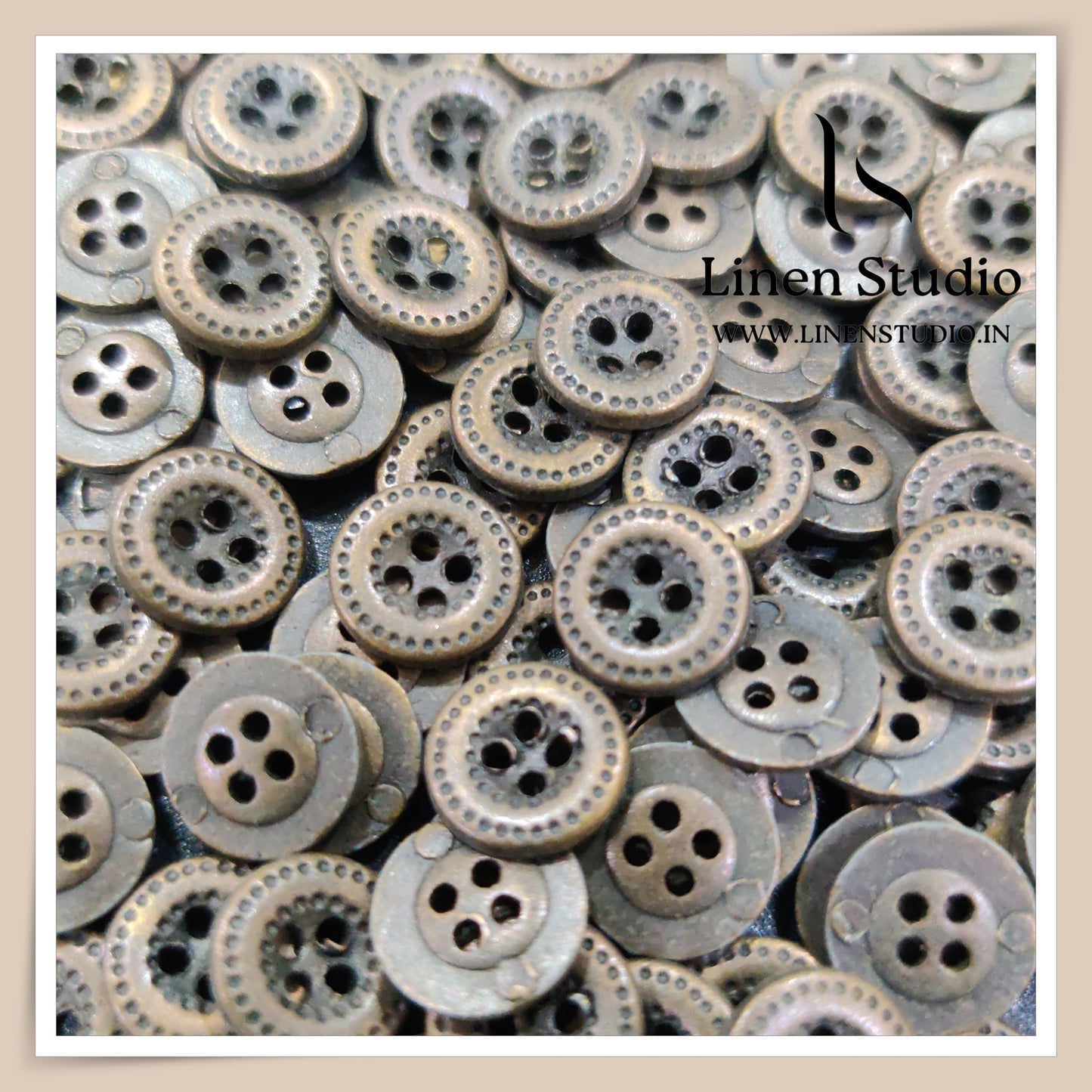 Round Rim 4 Hole Metal Shirt Buttons - Antique Brass, Steel 16L 1g