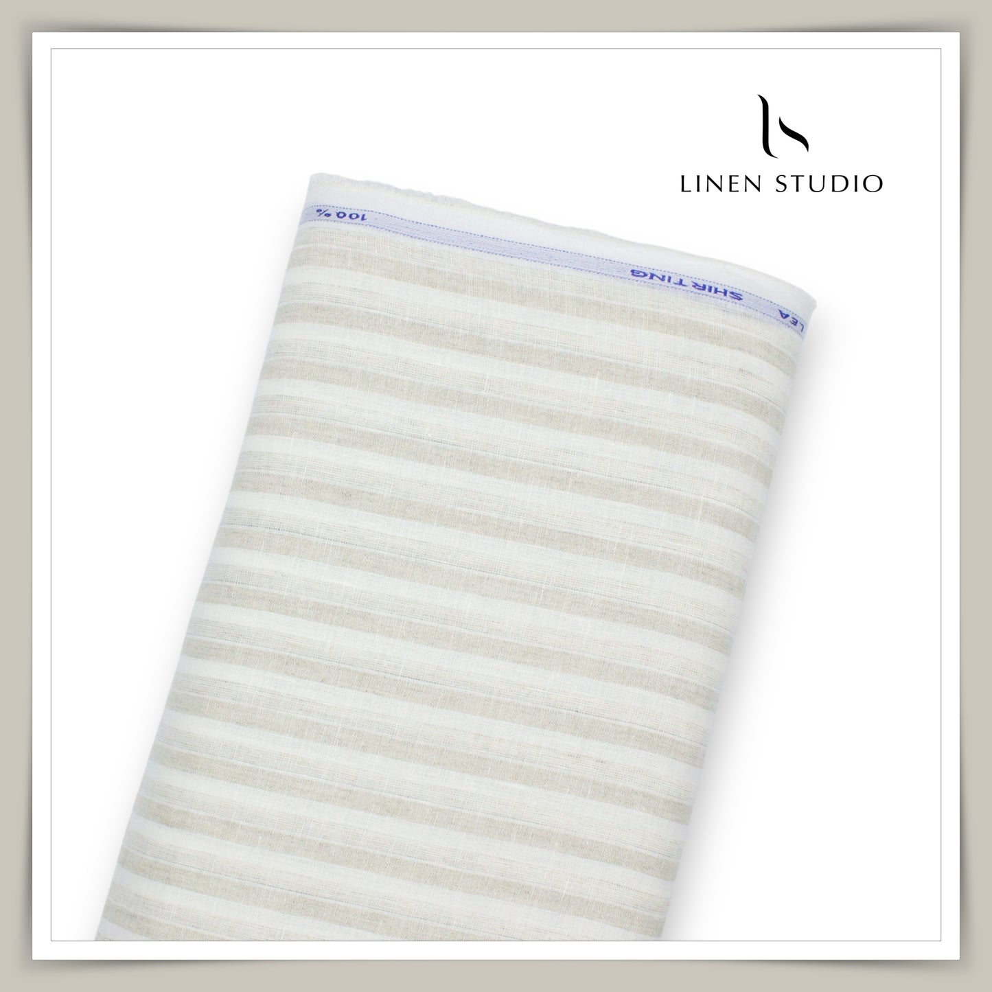 60 Lea European Linen Shirting - Cream with Stripes