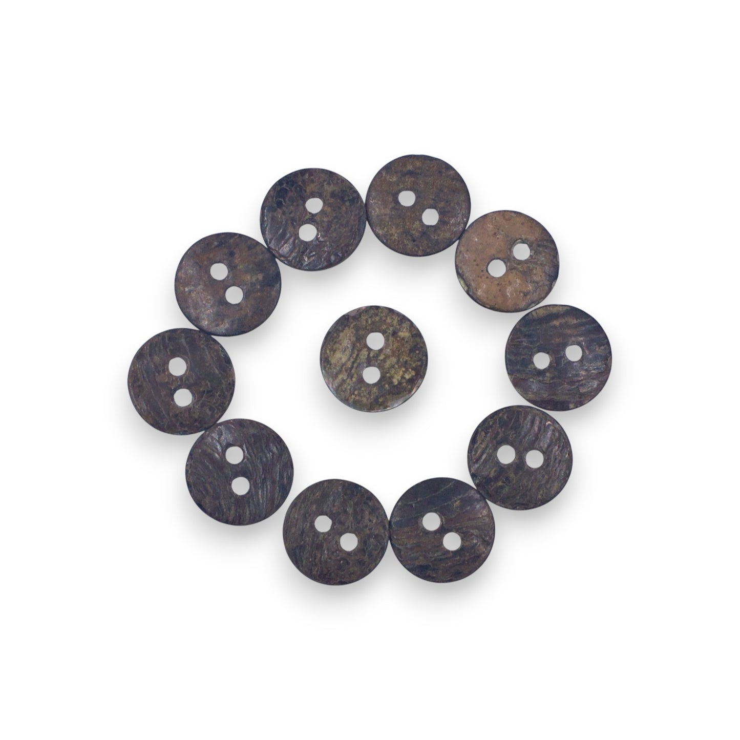 Round Rimless 2 Hole Mother Of Pearl Fancy Shirt Buttons With Brown Undertone (NEW)