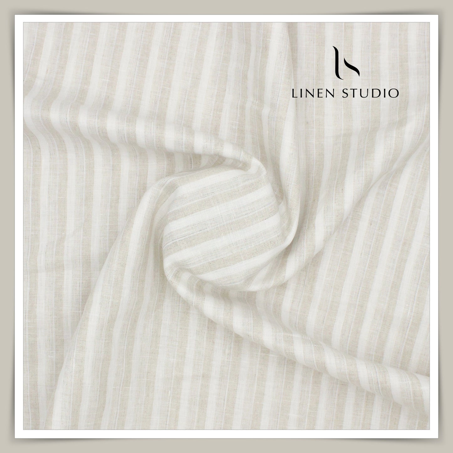 60 Lea European Linen Shirting - Cream with Stripes