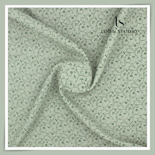 60 Lea Printed Linen Shirting by Burgoyne - Spring Green Floral (NEW)