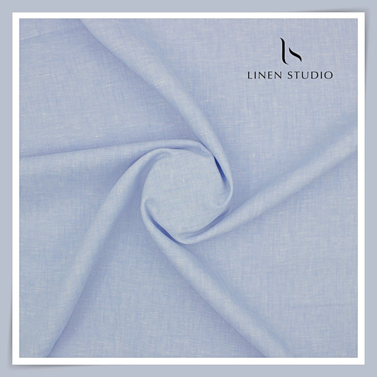100 LEA PREMIUM Linen Plain Shirting by Burgoyne - Casper Blue (NEW)